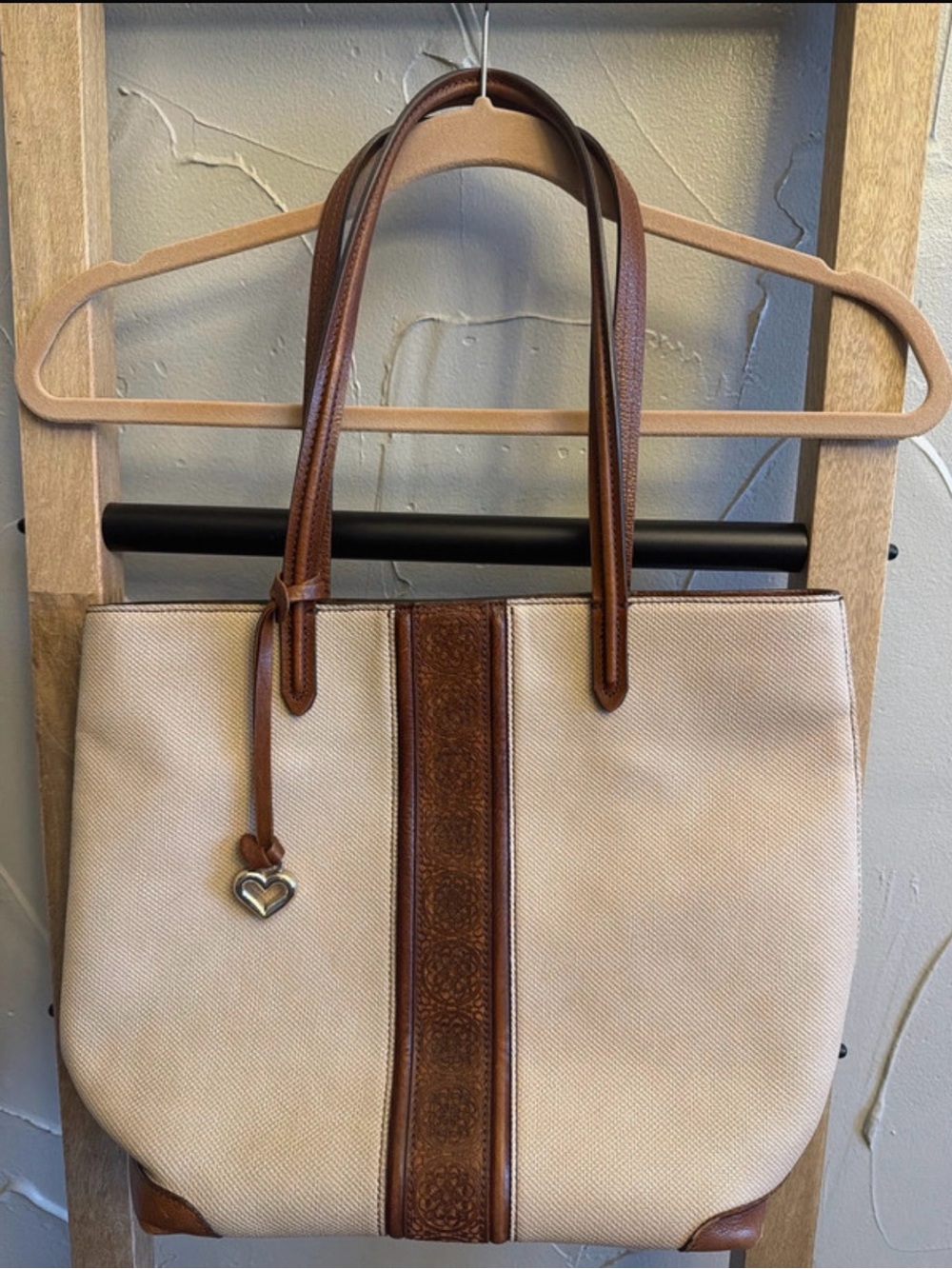 Retired Brighton Villa Tote Bag Stone & Whisky Coated Canvas Ferrara Leather